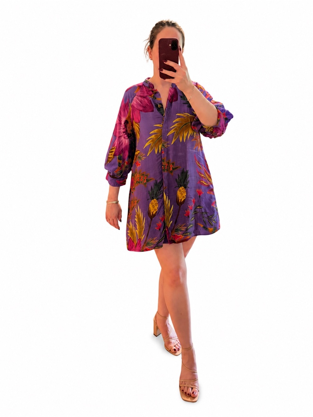FARM Rio Purple Tropical Pineapple Mini Dress Size Medium
